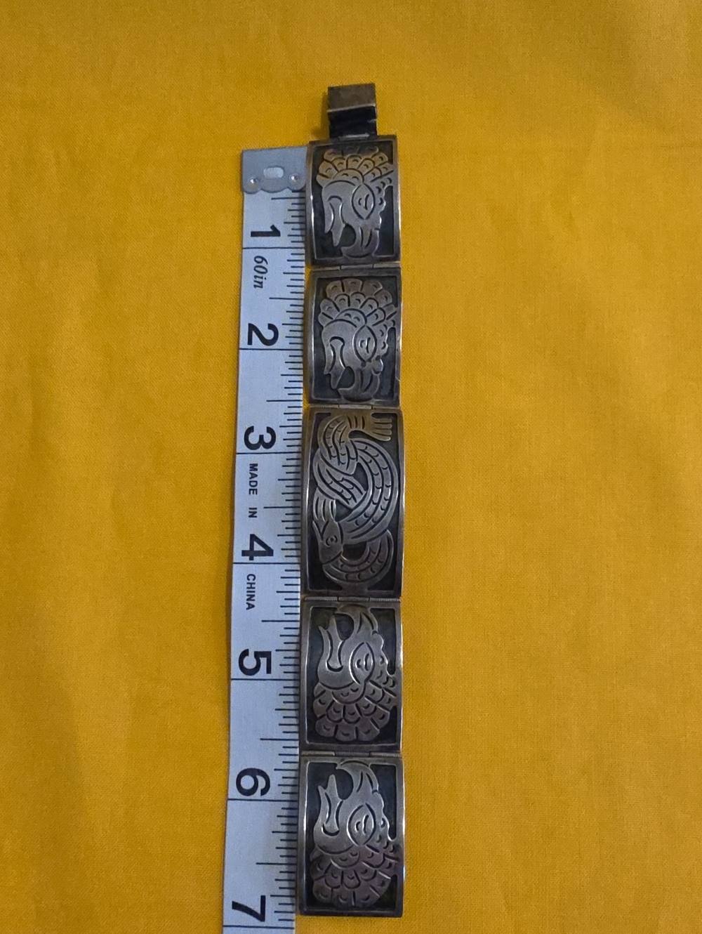 Vintage 925 Silver Mexican/Aztec Inspired Panel Bracelet - Beautiful Piece! - Picture 13 of 15